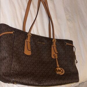 Michael Kors Brown Monogram Tote Bag with Gold Charm